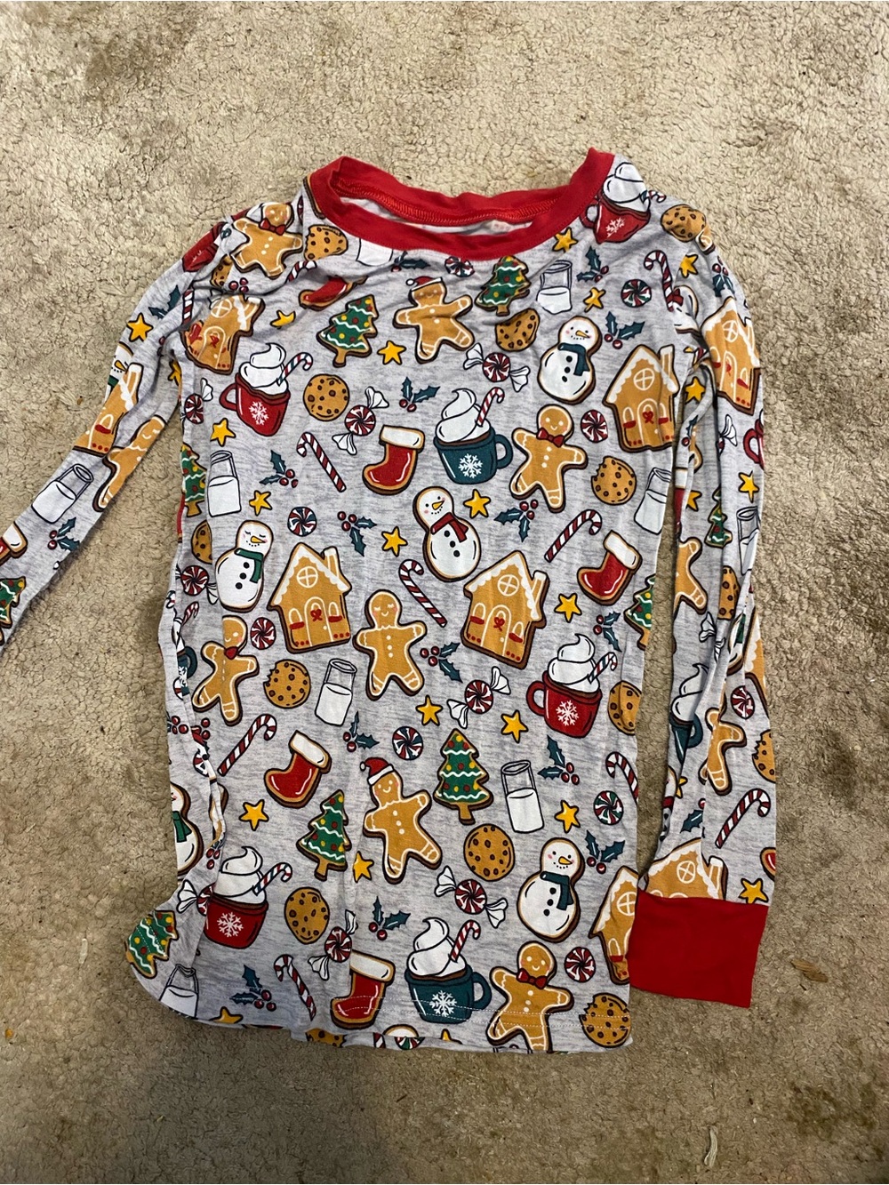 Kids Holiday Gingerbread Pajama Top - Gray & Red